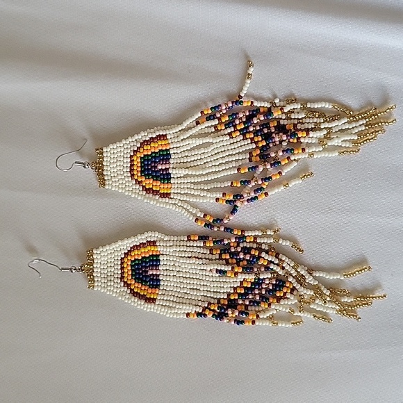 Pre-loved Rainbow Seed bead earrings - Picture 2 of 3